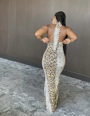 Sexy Leopard Halter Backless Maxi Dress LP-6237
