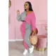 Plus Size Contast Color Long Sleeve Two Piece Pants Set FNN-8522