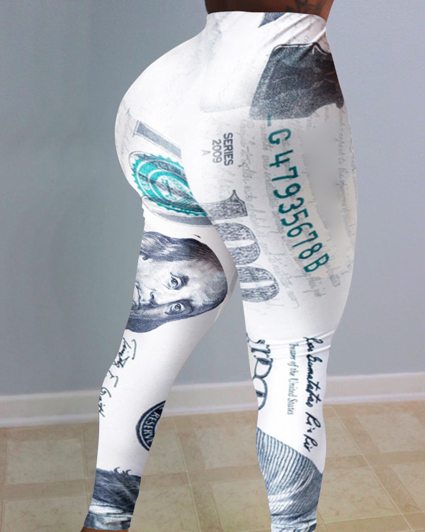 Sexy Dollar Print Tight Long Yoga Pants SHD-9322