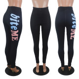 Black Letter Print Fitness Leggings Long Pants SHD-9323