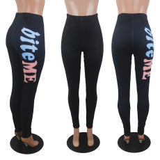 Black Letter Print Fitness Leggings Long Pants SHD-9323