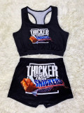 Sexy Printed Tank Tops Shorts Two Piece Sets SHD-9298