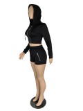 Solid Long Sleeve Zipped Hoodies Shorts 2 Piece Sets CHY-1247