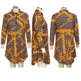 Plus Size Chain Print Long Sleeve Shirt Sress SMR-9676