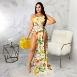 Floral Print Mesh High Split Sexy Beach Maxi Dress SMR-9680