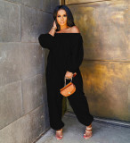 Solid Slash Neck Long Sleeve Loose Jumpsuits MOF-5179