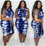 Plus Size Hooded Sleeveless Tie Dye Print Dress KSN-8019