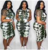 Plus Size Hooded Sleeveless Tie Dye Print Dress KSN-8019
