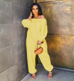 Solid Slash Neck Long Sleeve Loose Jumpsuits MOF-5179