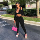 Solid Long Sleeve V Neck Yoga 2 Piece Pants Set GLF-8010