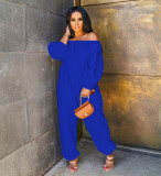 Solid Slash Neck Long Sleeve Loose Jumpsuits MOF-5179