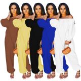 Solid Slash Neck Long Sleeve Loose Jumpsuits MOF-5179
