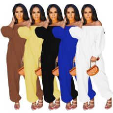 Solid Slash Neck Long Sleeve Loose Jumpsuits MOF-5179