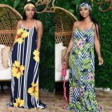 Floral Print Maxi Slip Dress With Headscarf NK-8567