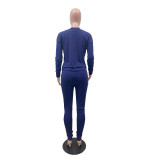 Solid Long Sleeve Ruched Pants Two Piece Suits IV-8121