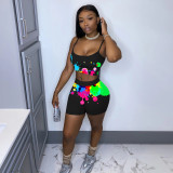 Plus Size Letter Print Cami Top Shorts 2 Piece Sets TE-4092