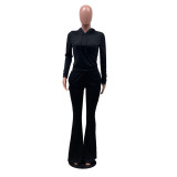Solid Hooded Flared Pants Two Piece Sets IV-8120
