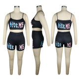 Plus Size Letter Print Cami Top Shorts 2 Piece Sets TE-4092