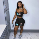 Plus Size Letter Print Cami Top Shorts 2 Piece Sets TE-4092