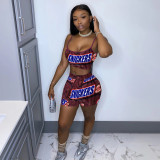 Plus Size Letter Print Cami Top Shorts 2 Piece Sets TE-4092