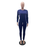 Solid Long Sleeve Ruched Pants Two Piece Suits IV-8121
