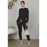Solid Long Sleeve Ruched Pants Two Piece Suits IV-8121