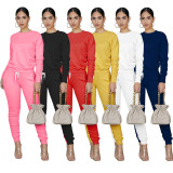 Solid Long Sleeve Ruched Pants Two Piece Suits IV-8121