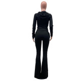 Solid Hooded Flared Pants Two Piece Sets IV-8120