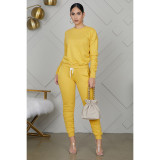 Solid Long Sleeve Ruched Pants Two Piece Suits IV-8121
