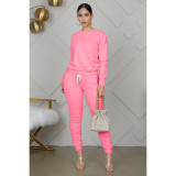 Solid Long Sleeve Ruched Pants Two Piece Suits IV-8121