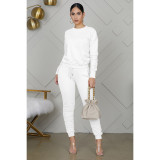 Solid Long Sleeve Ruched Pants Two Piece Suits IV-8121