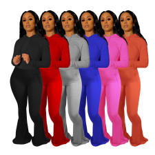 Solid Hooded Flared Pants Two Piece Sets IV-8120