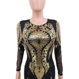 Plus Size Elegant Sexy Long Sleeve Sequin Jumpsuit CYA-8189