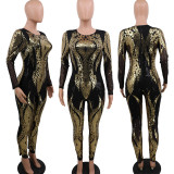 Plus Size Elegant Sexy Long Sleeve Sequin Jumpsuit CYA-8189