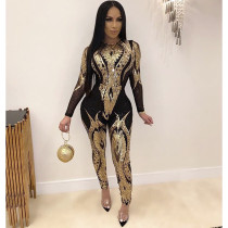 Plus Size Elegant Sexy Long Sleeve Sequin Jumpsuit CYA-8189