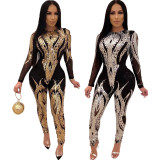 Plus Size Elegant Sexy Long Sleeve Sequin Jumpsuit CYA-8189
