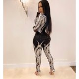 Plus Size Elegant Sexy Long Sleeve Sequin Jumpsuit CYA-8189