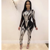 Plus Size Elegant Sexy Long Sleeve Sequin Jumpsuit CYA-8189