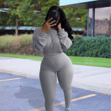 Casual Sports Ribbed Long Sleeve Two Piece Set NIK-174