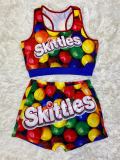 Sexy Printed Tank Top Shorts Fitness Two Piece Sets SHD-9296