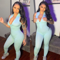 Plus Size Solid Sleeveless Zipper Bodycon Jumpsuits CL-6073