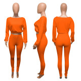 Casual Sports Ribbed Long Sleeve Two Piece Set NIK-174