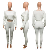 Casual Sports Ribbed Long Sleeve Two Piece Set NIK-174