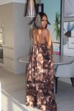 Casual Print Spaghetti Strap Loose Big Swing Jumpsuit BGN-105