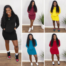 Casual Solid Long Sleeve Hoodies Dress SHD-9326