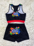 Sexy Printed Tank Top Shorts Fitness Two Piece Sets SHD-9296