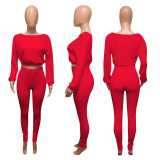 Casual Sports Ribbed Long Sleeve Two Piece Set NIK-174