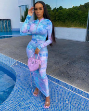 Sexy Gradient Ruched Long Sleeve Maxi Dress BGN-102