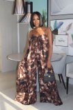Casual Print Spaghetti Strap Loose Big Swing Jumpsuit BGN-105