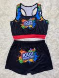 Sexy Printed Tank Top Shorts Fitness Two Piece Sets SHD-9296